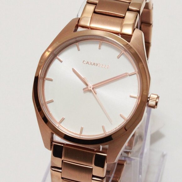 Caravelle Ladies Minimalist Watch By Bulova Rose Gold White Sun-ray Dial 36mm - Picture 7 of 13